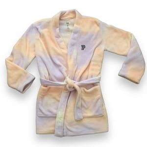 Victoria's Secret PINK Robe Womens XS/S Pink Logo Tie Dye Plush Long Sleeve Belt